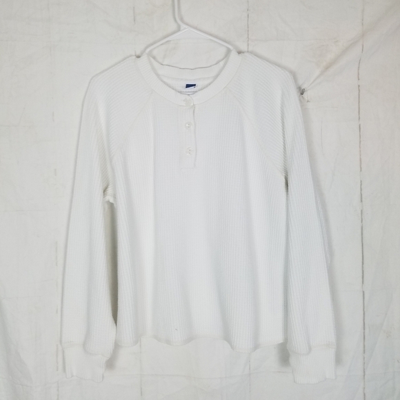 Old Navy thermal 1/4 button front white top - Picture 1 of 6